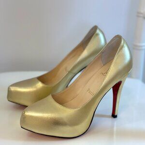 Gold Christian Louboutin Pointed Toe Pumps
